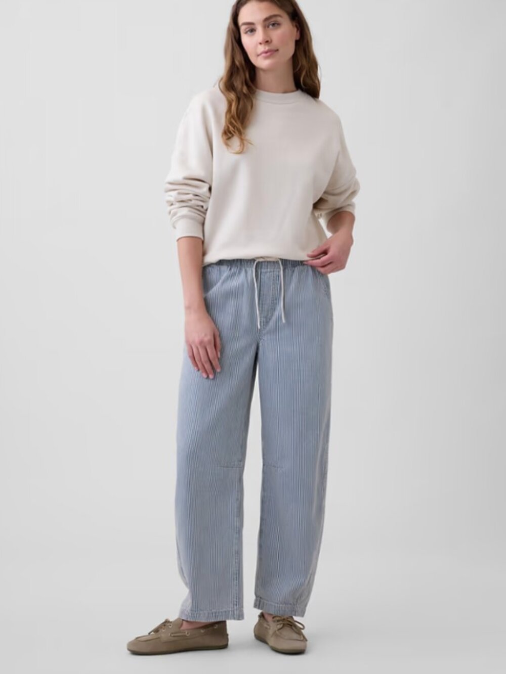 NWT Gap Women's Supersoft Pull-On Drawstring Barrel Pants, Pinstripe, Size: M